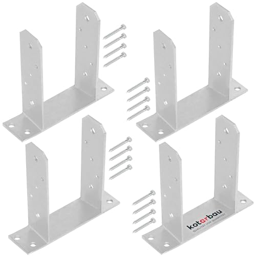 KOTARBAU® 4er Set TT Pfostenträger zum Aufschrauben - 120 mm - Bodenanker für Holzpfosten - Pfostenschuh für Zaunpfosten & Holzbalken - zum Aufdübeln - verzinkter Stahl - Silber