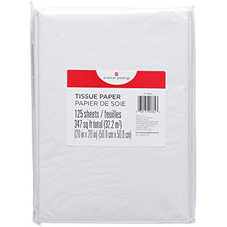 American Greetings Bulk White Tissue Paper (125 Sheets, 20 x 20) for Birthdays, All Occasions, Christmas, Valentine's Day, Gift Bags, Boxes, Gift Wrap, Crafts, Paper Flowers, Pom Poms, and More
