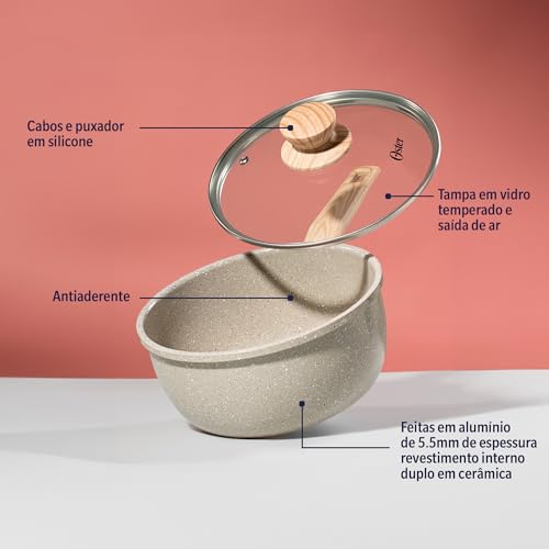 OSTER Panela Antiaderente 3L com Tampa Marble Edition - Construção em Alumínio e Revestimento Duplo