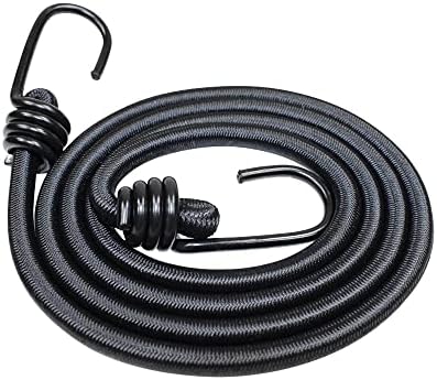 SGT KNOTS - Bungee Cord with Hooks | Marine Grade Shock Cord with 2 Hooks - Heavy Duty Elastic Cord - Bunjie Cords Strap - Bungees for Tie Downs, Camping, & Cars (40 in - Black, 4Pack)