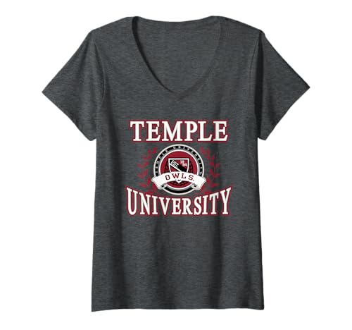 Womens Temple Owls Laurels Dark Heather Officially Licensed V-Neck T-Shirt