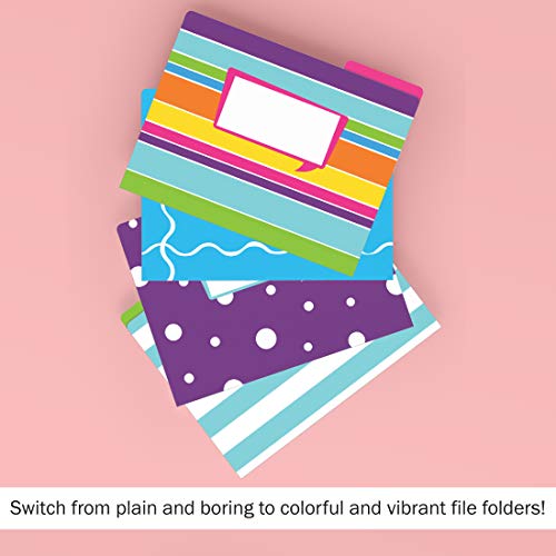 Barker Creek Designer File Folders, Happy, Multi-Design Set With Bright Patterns On Outside, Vibrant Solid Colors On Inside, Letter-Size File Folders, 1/3 Cut Tabs, Pack Of 12 (1334) #TOP3