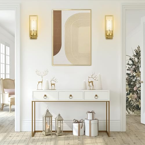 Image of CINOTON Golden Wall Sconces Set of 2, 15 inch Brushed Gold Wall Mounted Lamp, Hardwired AC 120V Wall Sconces Vintage Vanity Light Fixtures with Clear Glass, Wall Lights for Living Room, Hallway, Bedroom