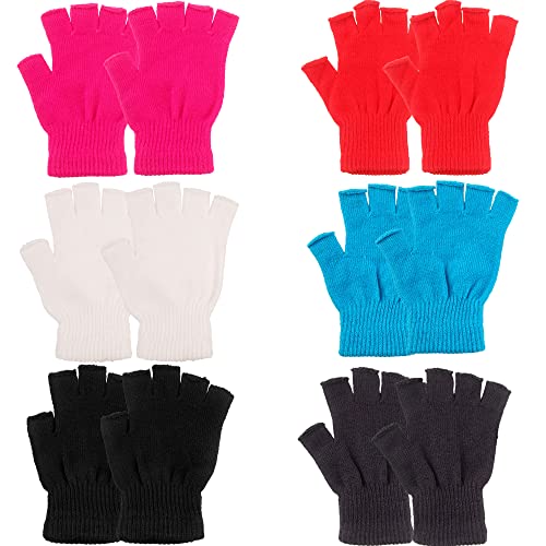 Rcanedny 6 Paar Winter Halbfinger Handschuhe Strick Warm Fingerlose Handschuhe für Teenager Erwachsene Winter Outdoor Aktivitäten Weihnachten Gastgeschenke, Farbset 2, M Cover