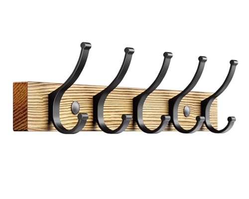 Optish Coat Rack Wall Mount, 16.5 Inches Wood Coat Hooks Wall Mount, Wall Coat Rack with 5 Hooks, Hat Rack Wall Hooks for Hanging Coat, Bag, Towel (1Pack, Natural)