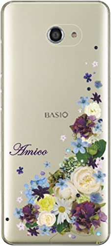 BASIO4 ケース ベイシオ4 カバー KYV47 ラインストーン らふら 押し花風 ナチュラルフラワー