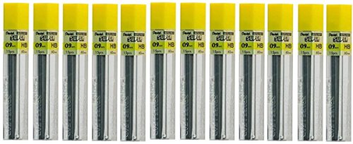 Pentel - Juego de minas de recambio para portaminas (12 tubos de 15 unidades, minas HB de 0,9 mm)