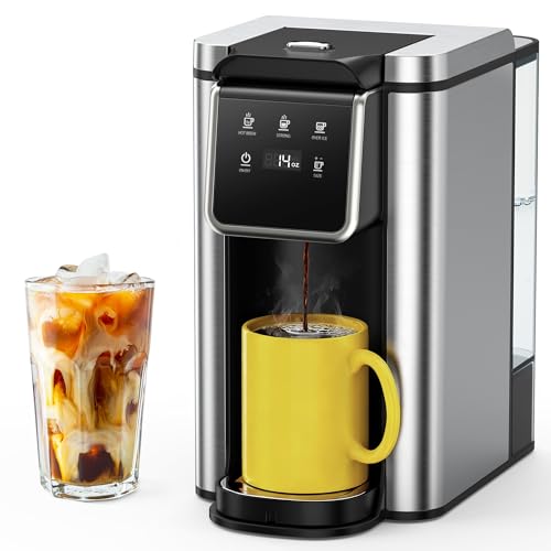 Image of Horavie Single Serve Coffee Maker for K-Cup Pod and Grounds, Hot & Iced Coffee Maker, Strong Button Feature, 6 to 14oz Brew Sizes, 50oz Removable Tank, Up to 6.5 Inch Mug, Stainless Steel, Black