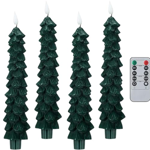 Jeorywoet 4 Velas cónicas sin Llama, 10 Velas LED de simulación de piña con Pilas con Temporizador Remoto para decoración del hogar de Navidad, sin batería