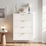 PerGar Commode 4 tiroirs, Chiffonnier Moderne Blanc, Buffet, avec Beaucoup D'espace de Rangement, Meuble de Rangement Haut pour Couloir, Salon, Entrée, 91 x 34 x 60 cm