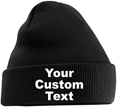 Custom Your Text Here Customised Beanie Lightweight Cozy Double-Layer Cuffed Warm Winter for Kids Teen Adults Unisex Beanie Hat