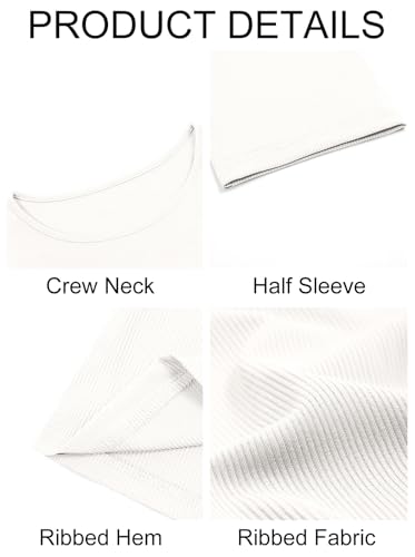 Imily Bela Womens Ribbed Knit Crewneck Crop Tops Basic Slim Fit T Shirts Half Sleeve 2025 Summer Trendy Y2k Tee White