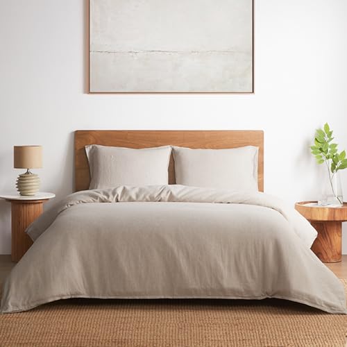DAPU 100% Linen Duvet Cover Set 3PCs, Pure Natural French Flax Linen Duvet Cover King 90″x104″ with Corner Ties and Zipper Closure, Soft Breathable Durable for Hot Sleepers (Natural Linen, King)