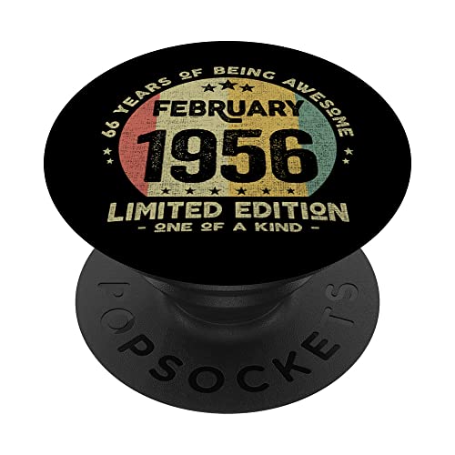 Regalo 66 años Cumpleaños Hombre Mujer - Febrero 1956 PopSockets PopGrip Intercambiable