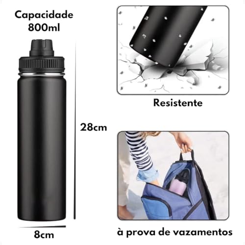Garrafa De Agua Termica Gelada 800ml Em Aço Inox Antivazamento Com Infusor Com Alça Agua Quente ou F