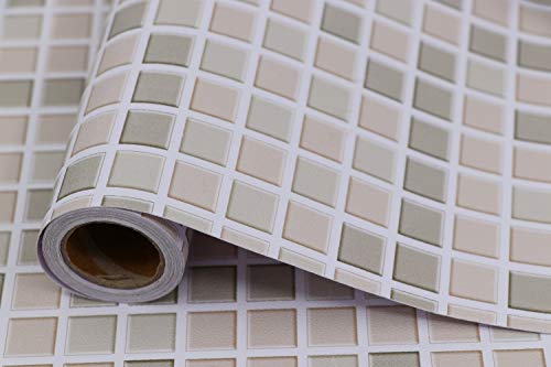 Bathroom Kicthen Wallpaper Removable Peel and Stick Wallpaper Mosaic Self-Adhesive 3D Effect Matte Cleanable for Decoration Brown Mosaic Wallpaper 15.7