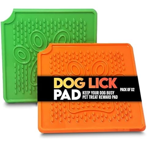 Tarli 2 Pack XL Slow Feeding Lick Mat for Dogs with Patent Pending Sticky Gel Grip - Better Than Suction Cups - Sticks to Most Surfaces with Strong Renewable Gel - Cornered Edges - Dishwasher Safe Cover
