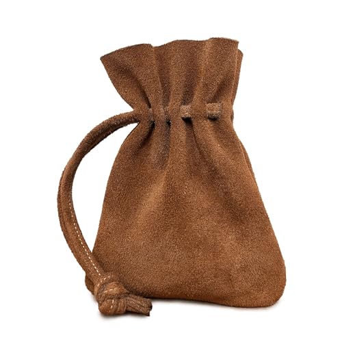 Medieval Drawstring Coin Pouch, Handmade Full Grain Leather Pouch, Suede Brown Vintage Bag for Cosplay, Renaissance-Style Coin Purse, Authentic Faux Leather Money Bag for Costumes