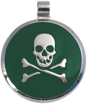 LuckyPet Pet ID Tag - Skull & Crossbones Jewelry Tag - Dog Tags & Cat Tags - Custom Engraved on Back Side - Size Small, Color Green