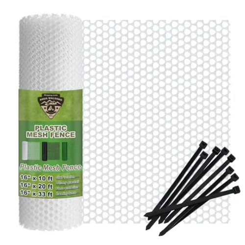 Plastic Wire Mesh Fence 16In x 10Ft, Chicken Wire Fencing for Poultry, Dogs, Rabbits, Snake Barrier, Garden Netting, Balcony Pet Barrier, Lightweight Plastic Mesh for Outdoor Use White