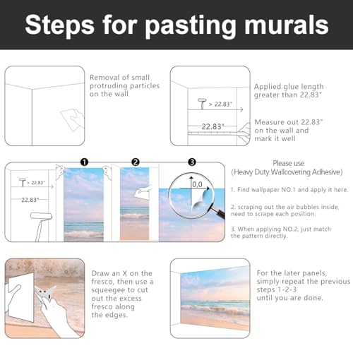 YIHWM -Clear Waves Summer Beach Coastal Scenery Fabric Wallpaper Coastal Islands Living Room Bedroom Bathroom Boys Girls Kids Room Large Mural- 137"x96"( not Peel and Stick) - Image 5