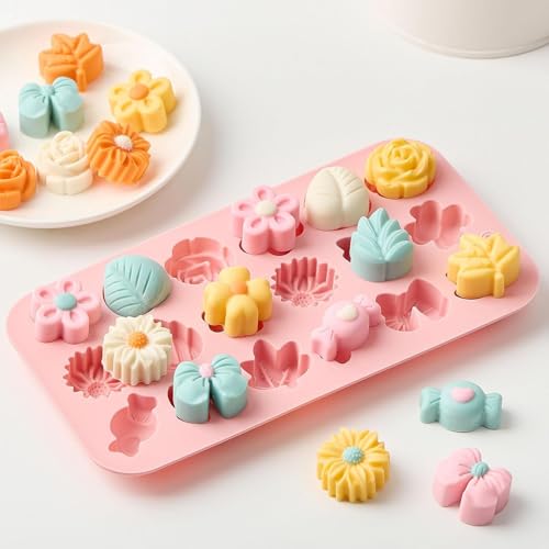 Image of 18 Cavity Flower Leaf Silicone Mould for Chocolate Candy Mini Cakes Butter Cupcake Muffin Sugarcraft Jelly Gummy Cookie Brownie Dessert Soap Candle Wax Ice Cube Tray Clay Resin Making Mold