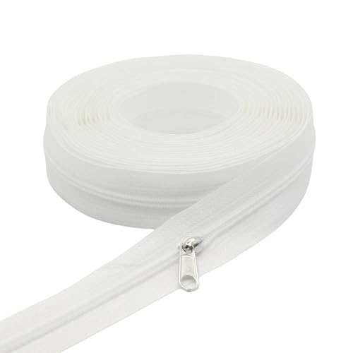 YaHoGa #3 White Nylon Coil Zippers by The Yard 10 Yards for Sewing Bags | Zipper Tape Roll Bulk with 25 PCS Pulls for Sewing Bags Purses Tents Pillows Tailor DIY Craft
