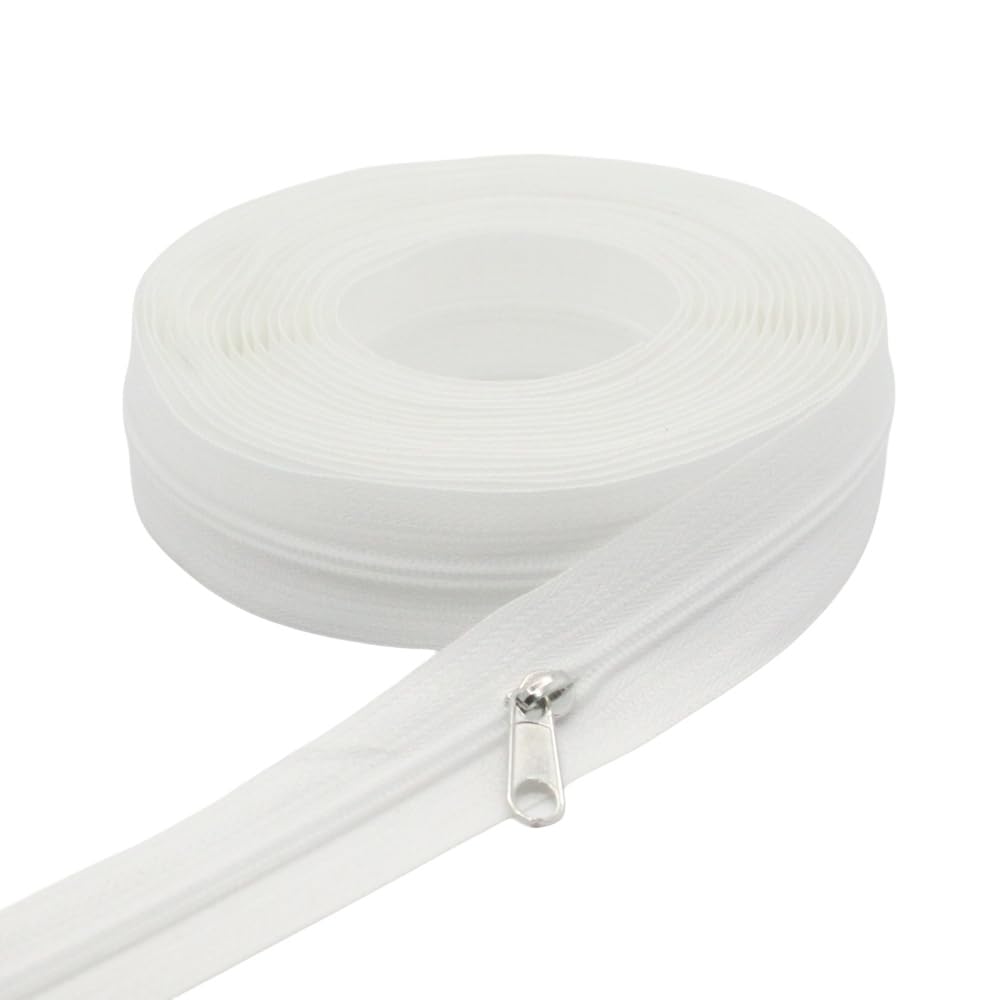 ByaHoGa 9 m endless zip, sold by the metre, white zip, 3 mm spiral + 25 non-lock zips for bed linen (3 mm white)