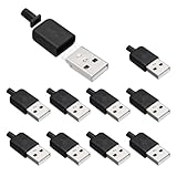 QUARKZMAN 10 Stück USB 2.0 Typ A Stecker Buchse 4 Pin Lötanschluss Mit 3mm Kabelloch Für DIY Kabelreparatur Set Stromversorgung Mikrocontroller Projekte Schwarz 36.5x14.8mm