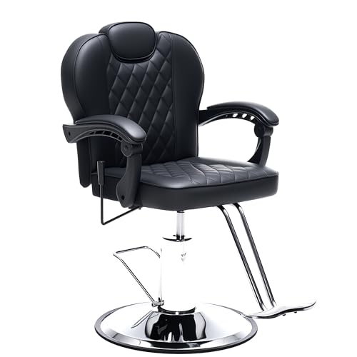 Image of Barber Chair with Heavy Duty Hydraulic Pump, Salon Chair for Hair Stylist, 360 Swivel 90-140 Backrest Reclining Chairs, Portable Height Adjustable Hair Chair for Barbershop (Black-Quilted)