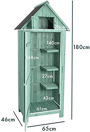 Airwave Outdoor Bideford Wooden Garden Tool Cabinet Shed, 3 Alternate Storage Spaces, Storage for Tools and Equipment, Wooden Latch (Green)