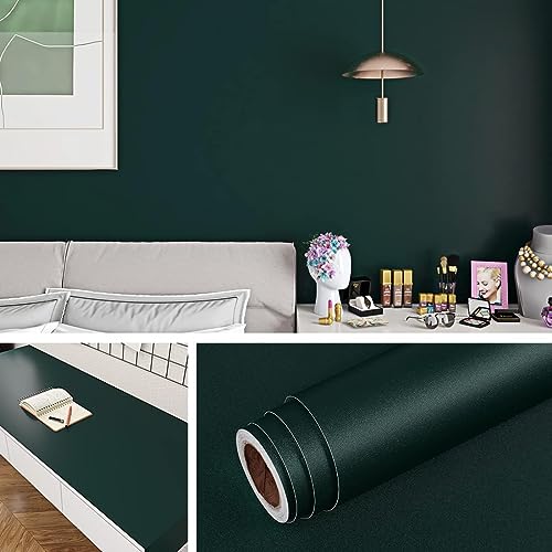 Livelynine 40CMx5M Papel Pintado Pared Salon Verde Oscuro Mate Papel para Pared Pasillo Papel Tapiz Paredes Dormitorio Papel Pegatina para Mueblevinilo Adhesivo Muebles Cocina Vinilo Adhesivo Muebles