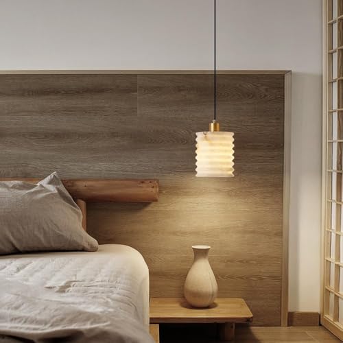 Pendant Light,Natural Alabaster Ribbed Marble Hanging Ceiling Lamp Copper Suspension Lighting Fixture E14 Small Chandelier For Dining Room Kitchen Living [2]