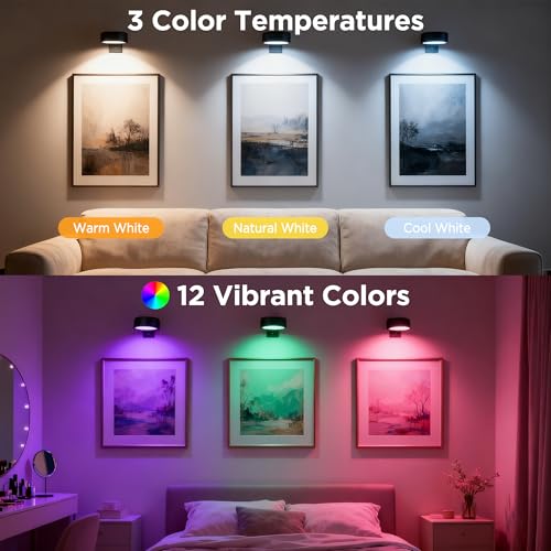 6-Pack Picture Lights for Wall, Rechargeable Wireless Poster Lights, Black by sooogd - Used condition - Image 2