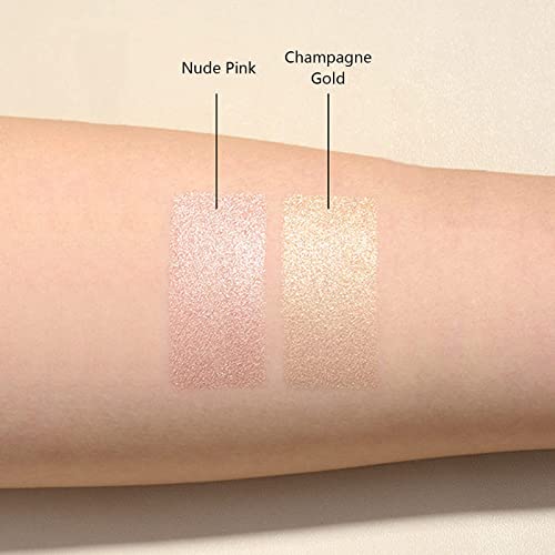 Face Highlighter Makeup Palette Kit, Shimmer Glitter Highlight Contouring Palette Natural Nude Shiny Contour Highlight Makeup Illuminator Highlighter Concealer Palette With Brush (Champagne Gold) #TOP2