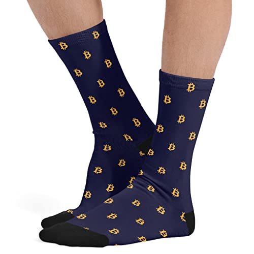 DZUAIKIT Mens Dress Socks Crew Socks Bitcoin Sign Print Man Gift Socks 15.75 Inch Stretch Sport Keep Warm Sock3