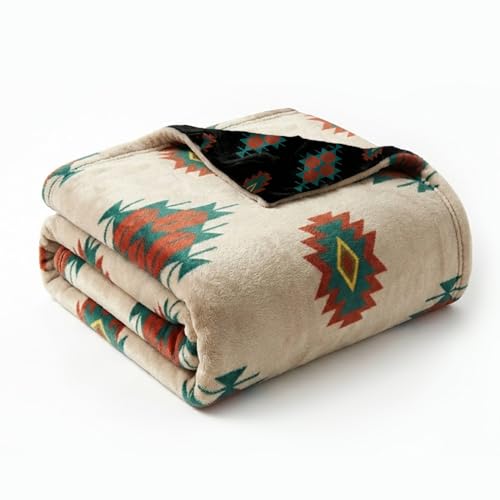 Sacred Thread Aztec Blanket Fleece, Western Blanket (Cream Flannel) (Queen)