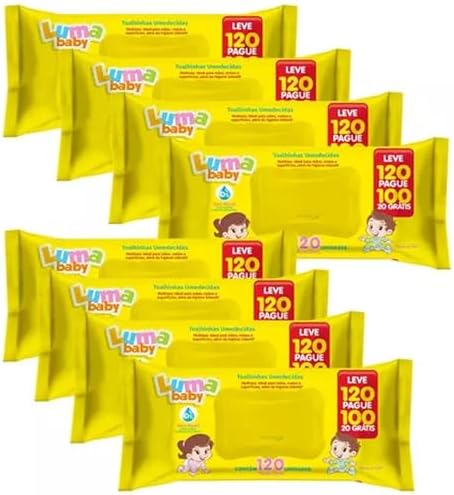 Kit C/8 Lenços Umedecidos Luma Baby Leve 120 Pague 100 Unidades