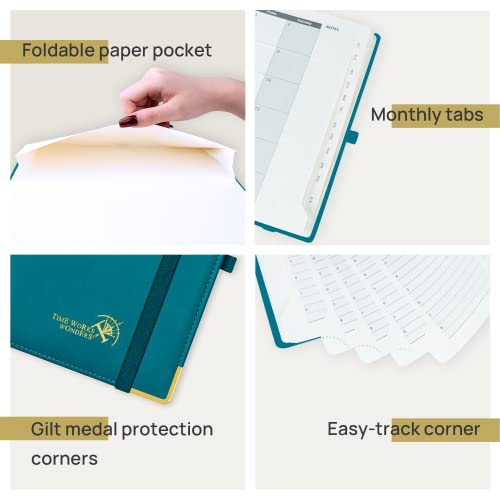 Poprun 2023 Planner, Vertical Daily Weekly And Monthly Calendar, Agenda 6.5" X 8.5" With Tear-Off Corner, Hourly Time Slots, Vegan Leather Hard Cover, Fsc® -Certified Paper, Pacific Green #TOP4