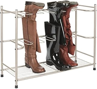 mDesign Boot Rack for 6 Pairs of Boots  Boot and Shoe Storage Made Easy  Shoe Organiser for Wellingtons, Riding Boots and Dress Boots  Satin