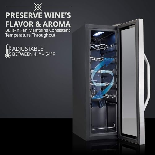 Ivation 12 Bottle Compressor Wine Cooler Refrigerator w/Lock | Large Freestanding Wine Cellar For Red, White, Champagne or Sparkling Wine | 41f-64f Digital Temperature Control Fridge Stainless Steel - Image 4