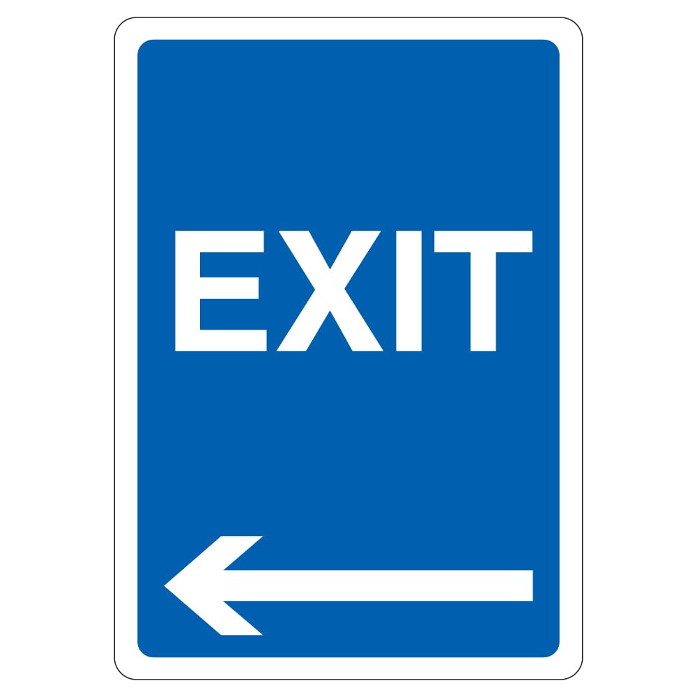V Safety Exit - Blue Arrow Left 210 x 297 mm (A4) - 2mm Rigid Plastic Safety Sign