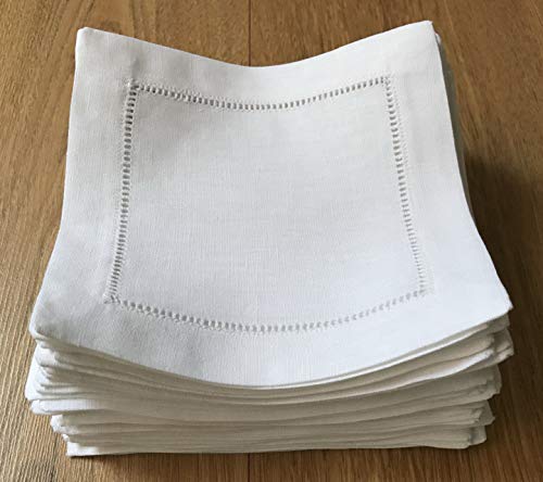 Minhcraft 8541912207 White Linen Cocktail Napkin 6 Inchx6 Inch Set Of 50 Linen Cloth Napkin Coasters-Ladder Hemstitch 100% Linen Beverage Party Napkin Coaster Super Value Bulk 50 Pack thumb #5