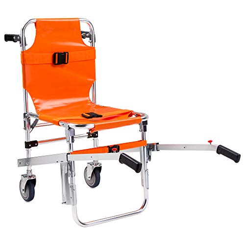 LINE2design EMS Stair Chair - Ambulance Firefighter Evacuation Medical Foldable Aluminum Lift Stair Chair + 3 Adjustable Straps with Quick Release Buckles - Orange