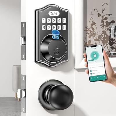Home Keyless Entry Front Door Lock Set: Fingerprint Smart Digital Locks Keypad - App Control Auto Lock Easy to Install Electronic Code Handle & Deadbolt Combo for Families and Seniors