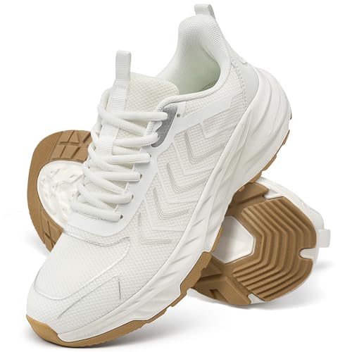 Image of HARENCE Mens Sneakers Walking Shoes: Comfortable Breathable Cushioning Non Slip Casual Athletic Tennis Shoes for Gym Workout White