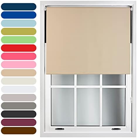 Furnished Roller Blinds Thermal Blackout Roller Blind - Trimmable Insulated UV Protection Child Safe Easy Fit Home Office Window Blinds, Cappuccino, 60cm x 165cm