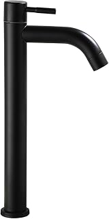 Grifo de Baño Alto Negro Grifo Monomando Lavabo Solo Agua Fria G1/2 Grifo Lavabo Sobre Encimera,negro