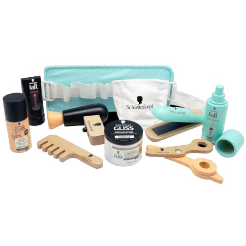 Tanner DER Kleine Kaufmann Tanner Deco Schwarzkopf FSC0544.8 Kit Coiffeur (Accessoires de Coiffure en Bois, Multicolore, Miniatures en Bois, à partir de 3 Ans, Accessoires de Magasin, Jouet en Bois)