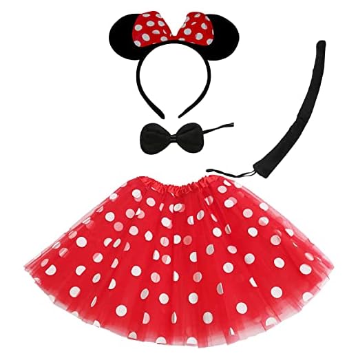 Disfraz Animal para Niña y Adulto con Diadema Cola de Animal Pajarita y Falda Tutu, Disfraz de Animales para Carnaval 4pcs (40CM TUTU ADOLESCENTE/ADULTO, Ratoncita Minnie)